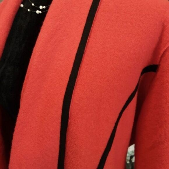 Vintage Chico'S Jacket 100% Wool Blazer Open Cardigan Wide Lapels Red Black Sz 3 - Picture 3 of 13